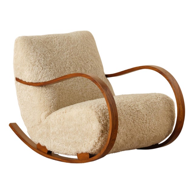Vintage Swedish Rocking Chair in Sheepskin, 1950s For Sale
