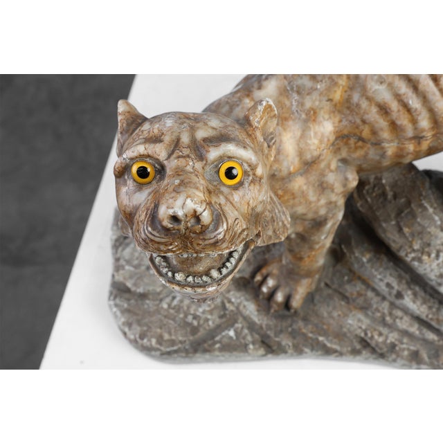 Mid-Century Modern Belgian Artist, Large Statue of a Lynx, 1960s, Marble For Sale - Image 3 of 12