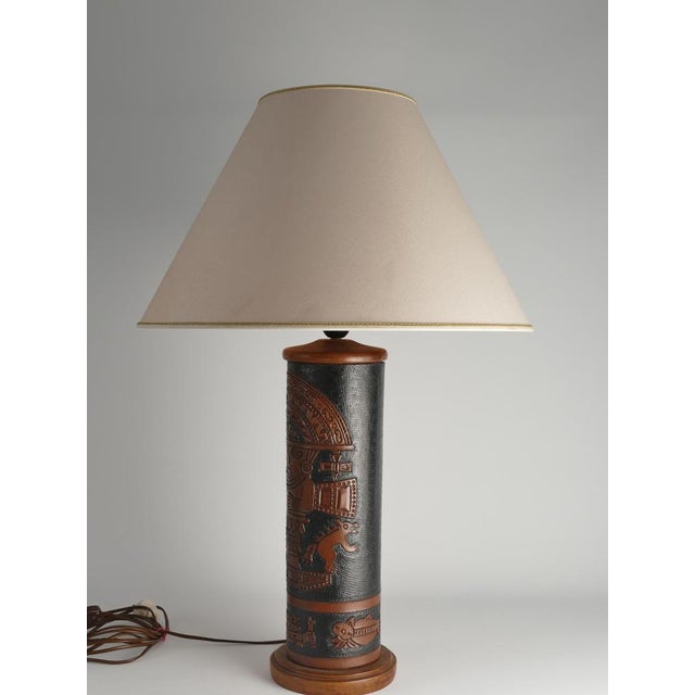 Mid-Century Modern Aztec Motif Hand Tooled Leather Table Lamp For Sale - Image 17 of 18