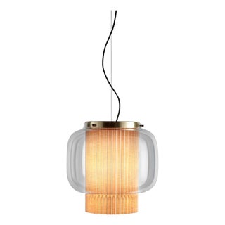 Beige Textile Manila T Pe Suspension Lamp in Steel and Glass by Sebastian Herkner for Parachilna For Sale