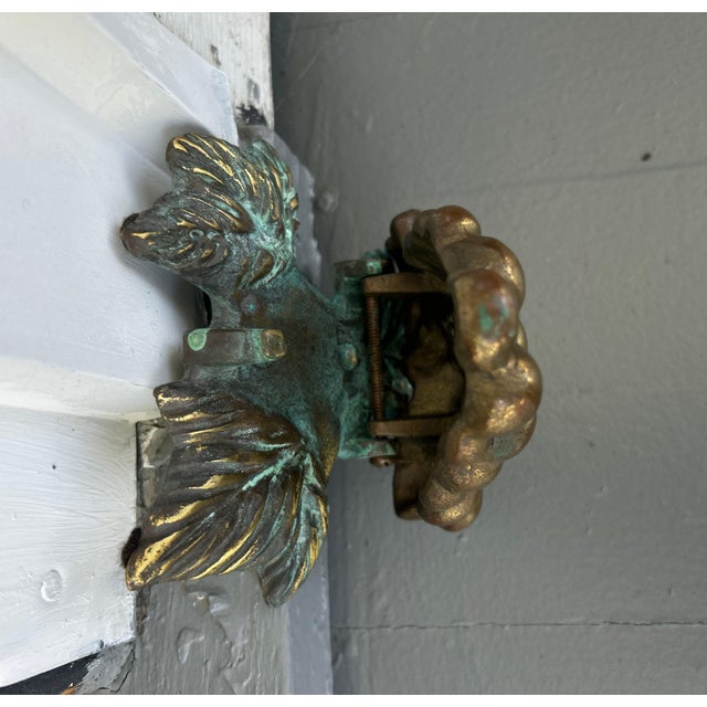Vintage Solid Brass Grape Cluster Door Knocker With Verdigris Leaf Detail For Sale - Image 4 of 5