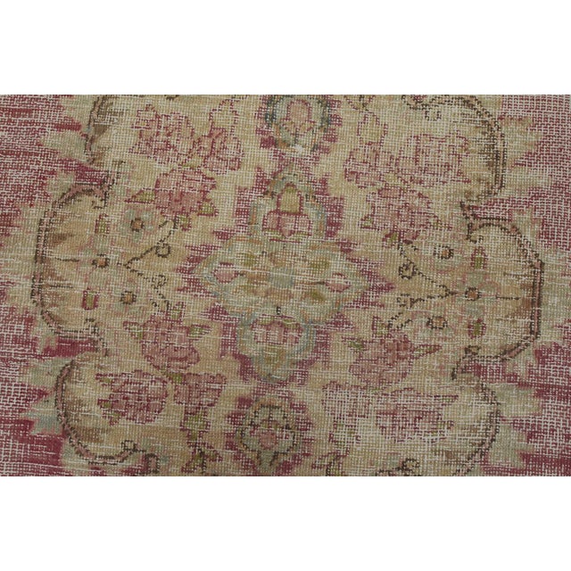 Pink Tabriz Rug 6’3” X 10′ Pink Wool Vintage Distressed Hand-Knotted Carpet For Sale - Image 8 of 15