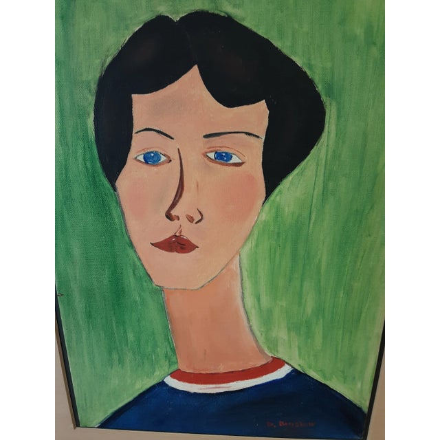 Mid 20th Century Vintage Oil Painting of Lady With Blue Eyes For Sale - Image 5 of 6