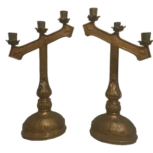 Early 20th Century French Bronze Gilt Candelstick Pair