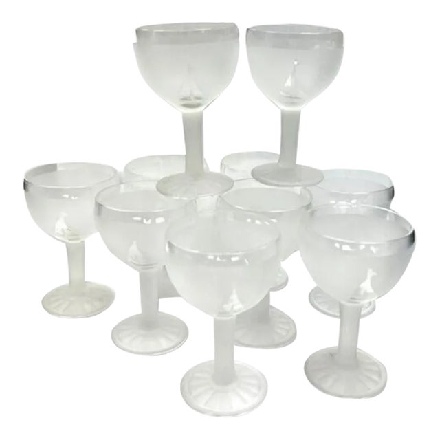 Vintage Frosted Sailboat Glasses- Set of 10 For Sale