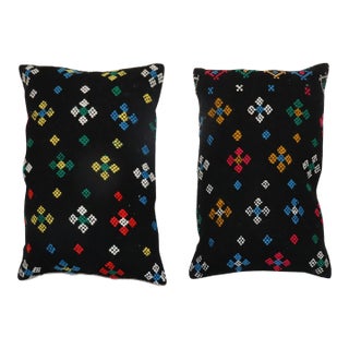 Early 20th Century Pair of Black Turkish Jajim Pillows For Sale