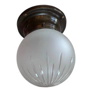 Starburst Wheelcut Flushmount Fixture on Old Brass Holder, Circa 1920 For Sale