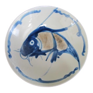 Chinese Blue & White Porcelain Underglazed Koi Carp Fish 8 1/4" Bowl For Sale