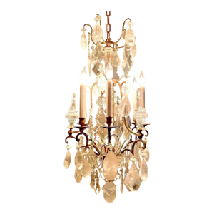 Late 19th Century French Gilded Bronze Quartz Rock Crystal 6-Light Chandelier