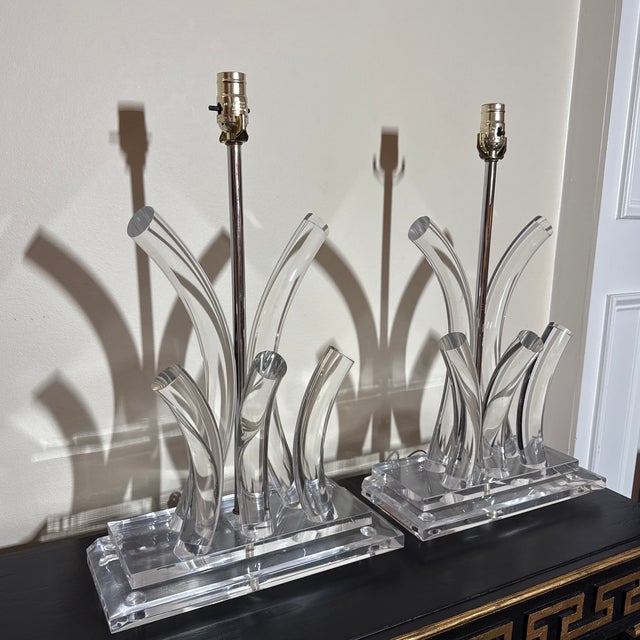 Plastic Vintage MCM Lucite Table Lamps Mid Century Modern - a Pair For Sale - Image 7 of 9