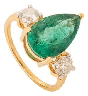 Retro-Inspired 3.47Ct Pear Cut Emerald & Diamond Statement Ring Size 6.5 in 18k Gold