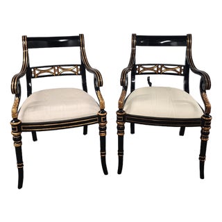 Maitland-Smith Regency Style Ebonized & Gilt Armchairs- A Pair For Sale