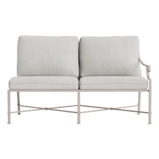 Brown Jordan Venetian Right Arm Loveseat, Dove frame with Fusion Dove fabric For Sale