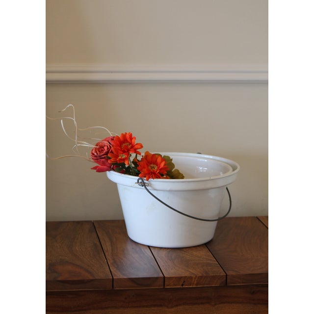 Industrial Rare Antique Gebruder Baumann Enameled Steel Slop Bucket W/ Recessed Lid For Sale - Image 3 of 7