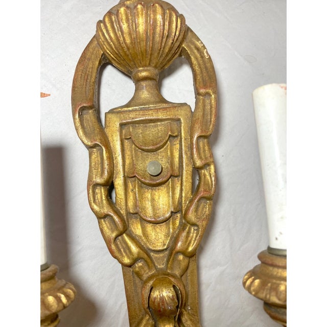 Metal Vintage Ornate Century Italian Hand Carved Gilt Wooden Iron Wall Sconce Fixture For Sale - Image 7 of 15