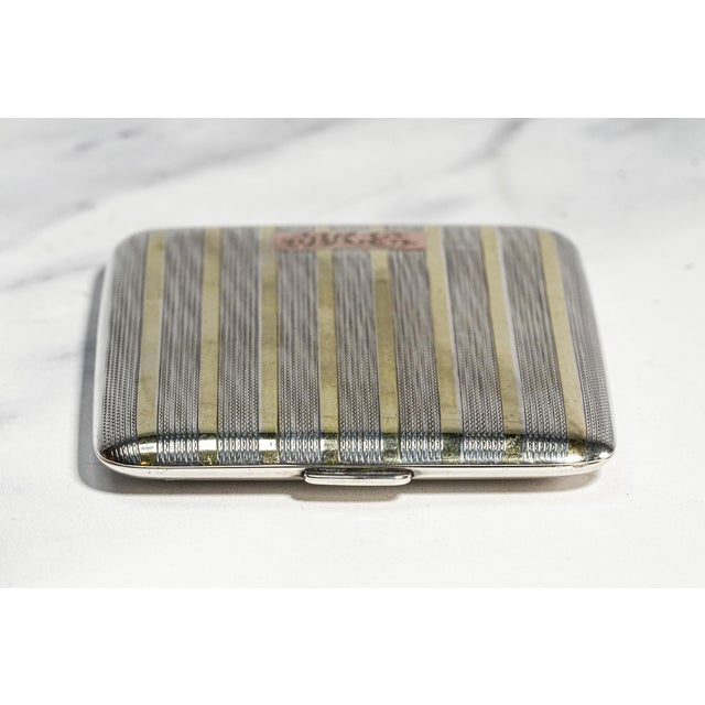 Metal Wonderful Engine Turned Art Deco Antique Sterling Silver 14k Gold Cigarette Card Case For Sale - Image 7 of 16