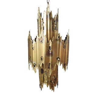 Mid-Century Modern Brutalist Brass Chandelier by Tom Greene for Feldman Lighting For Sale