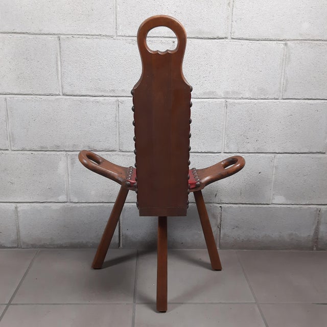 Set of Spanish Brutalist Chair in Wood & Red Leather, 1960s For Sale - Image 11 of 18