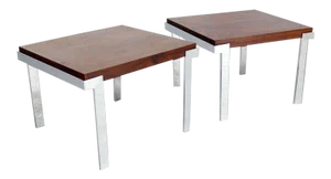 Baughman Rosewood & Chrome Mid-Century Modern End Tables - A Pair