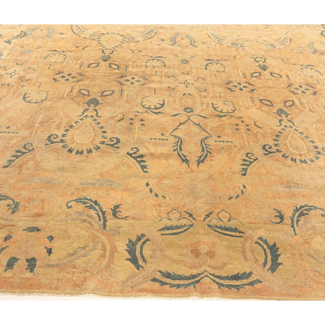 Fine Antique Indian Bold, Orange Handmade Wool Rug For Sale - Image 4 of 9