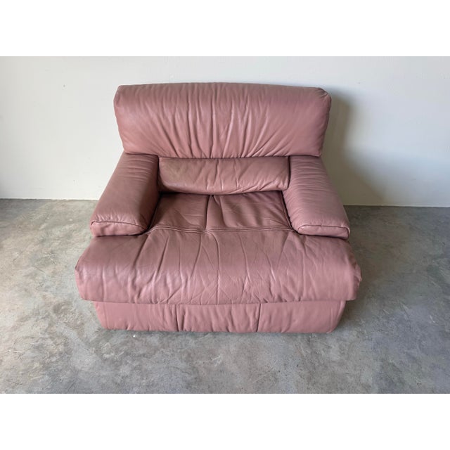 1980s Italian Postmodern Salotti Natuzzi Pink Leather Lounge Chair/ Sold For Sale - Image 4 of 12
