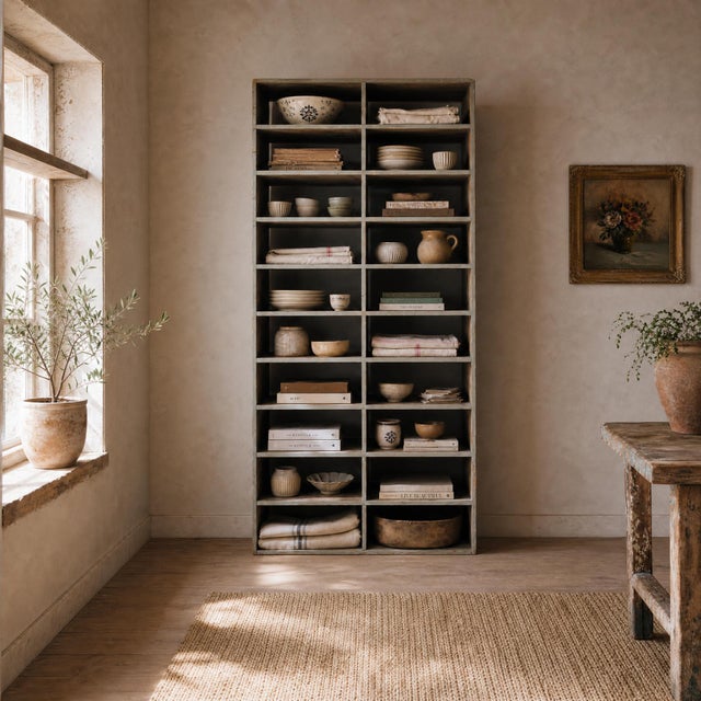 Industrial Large Antique Workshop Cabinet with Patinated Wooden Compartments, 1960s For Sale - Image 3 of 18