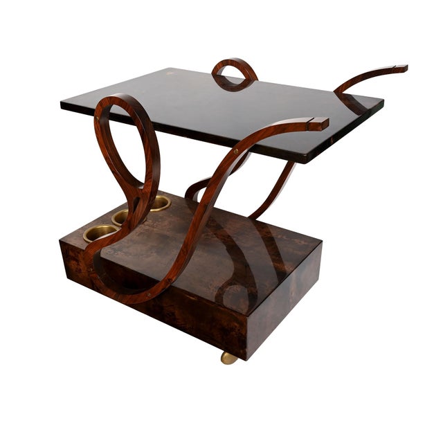 Aldo Tura Vintage Aldo Tura Bar Cart Rosewood Goat Skin Mid Century Modern For Sale - Image 4 of 8