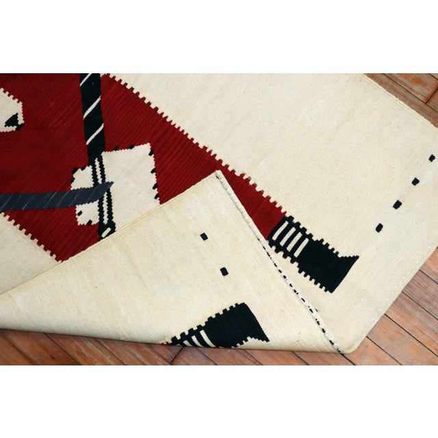 Vintage Bear Banjo Bird Tweeting Pictorial Persian Flat-Weave Textile Art For Sale In New York - Image 6 of 8