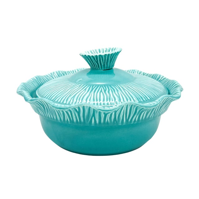 Bauer 1956 Miramar of California Aqua / Turquoise Covered Serving Bowl – Mid-Century Modern / Coastal For Sale - Image 4 of 11