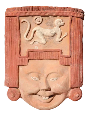 Vintage Primitive Terracotta Face and Monkey Wall Sculpture