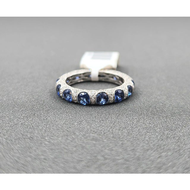 3.68 Ct Sapphire & Diamond Eternity Band Size 6.5 For Sale In Chicago - Image 6 of 9