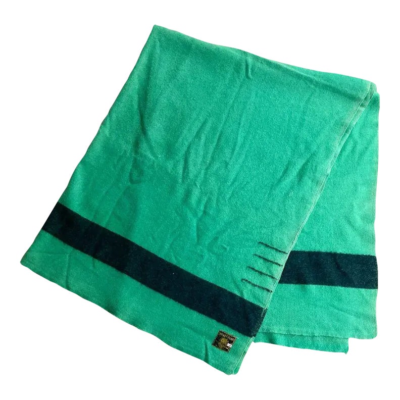 1950s Mid-Century Witney Point Green & Black English Wool