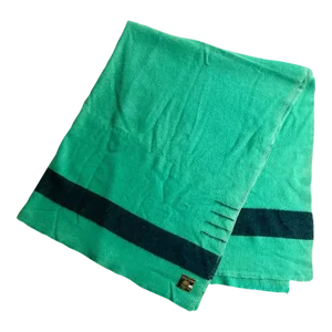1950s Mid-Century Witney Point Green & Black English Wool Blanket
