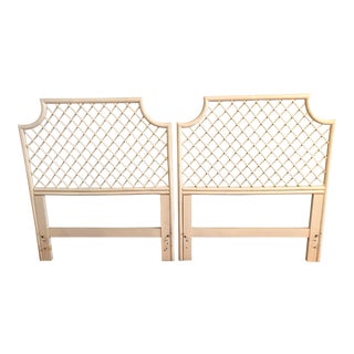 Vintage White Bamboo Rattan Pagoda Twin Headboards - A Pair For Sale