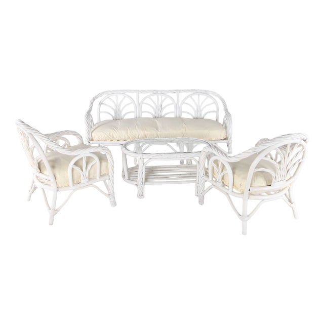 Bleached Rattan Lounge Set, 1970s, Set of 4 For Sale