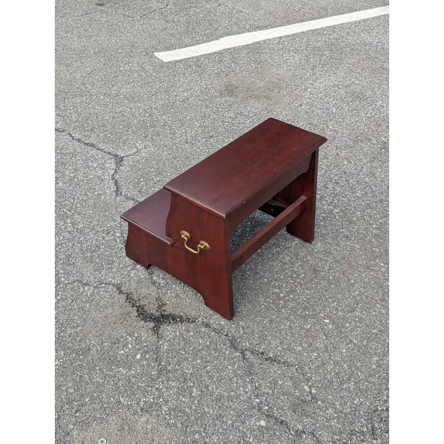 Wood Vintage Knob Creek Georgian Style Bed/Library Step Stool With Brass Handles For Sale - Image 7 of 9