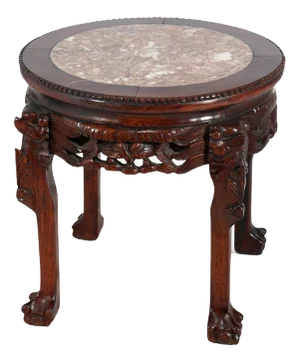 Early 20th Century Chinese Carved Hardwood & Inset Marble Round Plant Stand