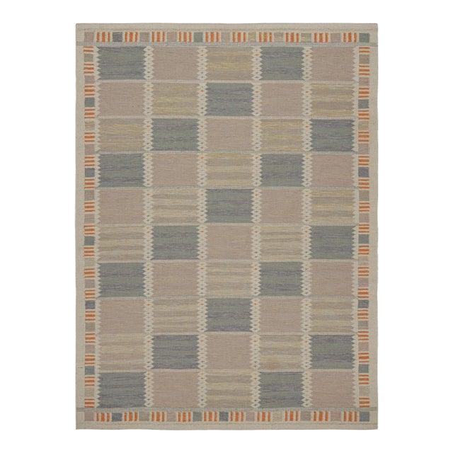 Rug & Kilim’s Scandinavian Style Rug With Beige-brown and Blue Patterns 3x12 For Sale