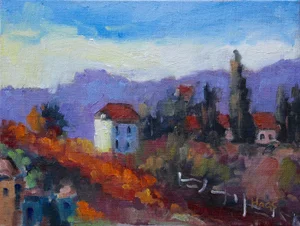 Tuscany Glow, Contemporary Landscape Oil Painting
