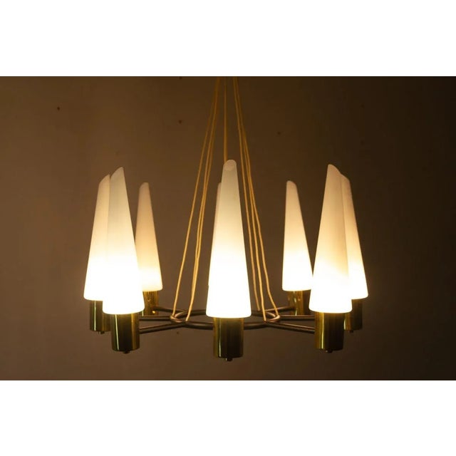 Mid-Century Modern Brass Pendant Lamp with Opal Glass Shades, 1960s For Sale - Image 12 of 18