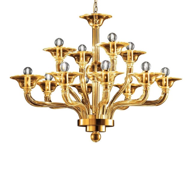 Glass Modern Amber Linear Murano Glass Gold Chandelier by Simoeng For Sale - Image 7 of 7