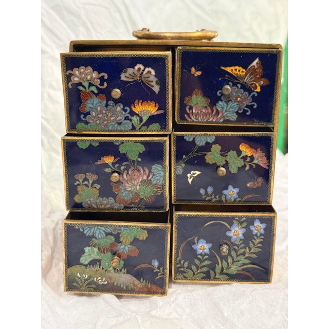 Japanese Cloisonne Enamel Rare Six Drawer Jewelry Chest, Attributed to Inaba For Sale - Image 9 of 16