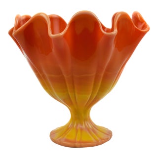 Mid 20th Century Modern Orange Bittersweet Pedestal Compote Candy Bowl Dish by l.e. Smith For Sale
