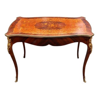 Louis XV Desk Table with Flower Bouquet Marquetry For Sale