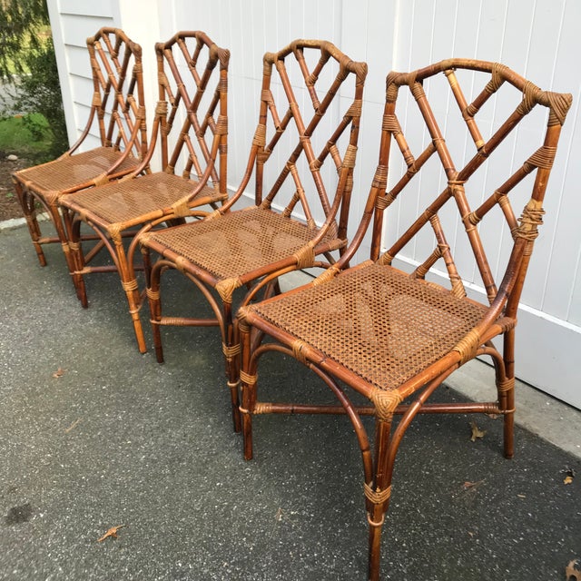 Chinese Chippendale Rattan Dining Chairs Set of 4 Chairish