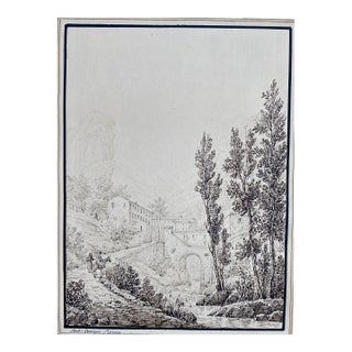 Antique Italian Landscape Drawing Amalfi For Sale