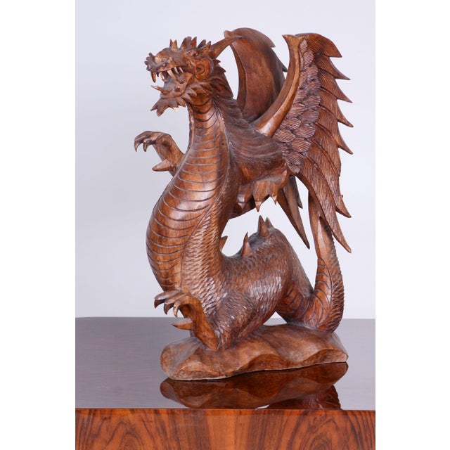 Brown Original Asian Dragon Statue in Lacquered Wood, 1930s For Sale - Image 8 of 11