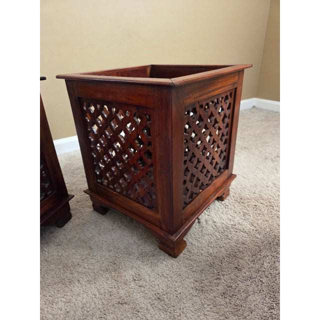 Wood Vintage Classic Weathered Teak Planters - A Pair For Sale - Image 7 of 16