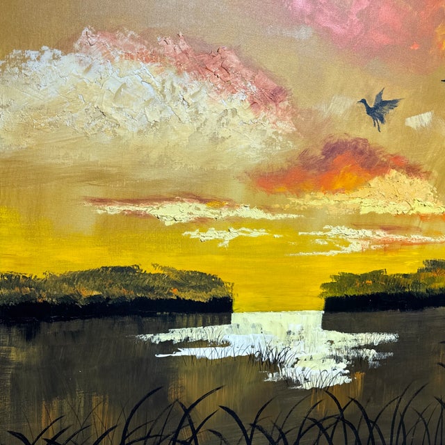 Mid 20th Century Lee Reynolds Sunset Geese Painting, Framed For Sale - Image 6 of 9