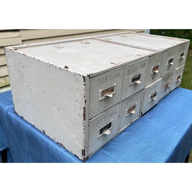 1920s Industrial Steel Age File Cabinet 10 Drawers Label Drawer Pulls For Sale - Image 4 of 4